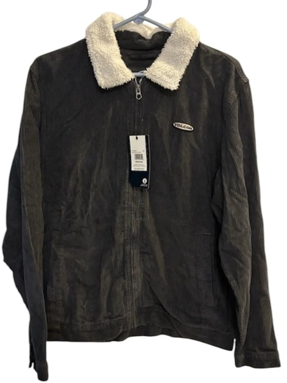 Volcom Corduroy Jacket NWT in Dark Grey with Cream Sherpa Collar